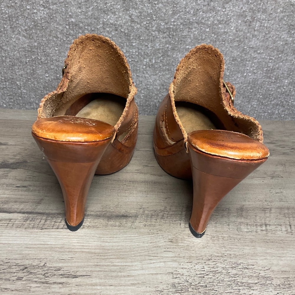 QuailCraft Vintage Brown Leather Wooden Clog Mule Women's Size 7.5/38 Boho Y2K - Picture 8 of 10